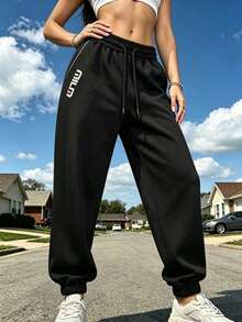 Women's Black Loose Cuffed Joggers - Black - View 1