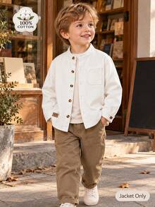 Boys' White Pure Cotton Long Sleeve Shirt Jacket Top, Suitable For Back To School, Daily Wear, Travel And Autumn - White - View 2
