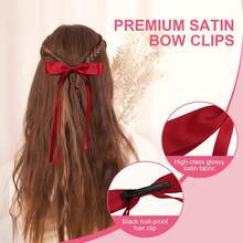 8 PCS Silky Satin Hair Bows With Tassel For Women Grils, Tassel Ribbon Bowknot Hair Clips For Ponytail Holder. Barrettes Hair Clips Bow - Multicolor - View 4