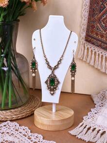 1pc Luxury Iron & Wood Jewelry Display Stand, Necklace, Bracelet, Pendant Organizer Rack For Shop Display Back To School - Multicolor - View 4