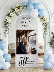 1Personalized Custom Name/Text/Photo Single-Sided Arch Cover, Suitable For Circular Top Background Frame, Weddings, Birthdays, Themed Parties, Party Decorations, Christmas, Halloween, Valentine's Day - Multi-color 7 - View 4