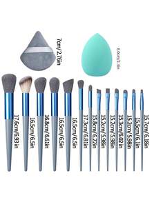 Bộ 19 cọ trang điểm chuyên nghiệp, cọ má hồng mềm mịn, cọ tạo khối, cọ đánh mắt, cọ phấn nền che khuyết điểm, mút trang điểm đa năng, bộ dụng cụ trang điểm - Màu xanh lam - Xem 8