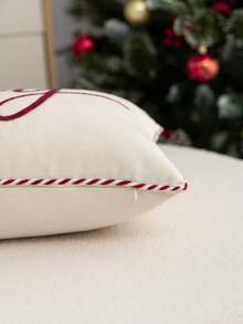 1pc Beige Christmas Joy Letter Embroidered Pillow Case, Suitable For Indoor Decoration, Christmas Decoration, All-Season Pillow Case, Without Insert - Beige - View 10
