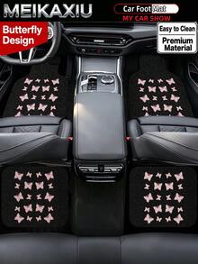 MEIKAXIU 1/2/4PCS Beautiful Butterfly Silk Loop Car Floor Mats, Easy To Clean, Wear-Resistant, Dirt-Resistant, Shake To Clean, Universal Fit Car Floor Mats Protection Pads For Women - Butterfly Chenille Bath Mat - View 9