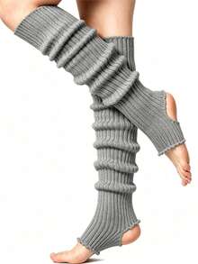 Women's Knit Stirrup Leg Warmers, Solid Color Slouchy Footless Socks, Fall Winter Ribbed Crochet Leg Covers, Yoga Dance Leg Warmers, Multi Colors - Multicolor - View 6
