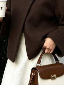 Women's Autumn/Winter Wool Coat, Button-Up Slim Fit Flattering Elegant Commuter Brown Jacket, Short Wool Coat, Suitable For Holiday/Commute/Office - Brown - View 5