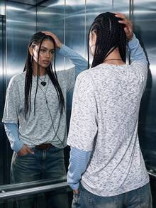 Women's Casual Knitwear Mock Layered Oversized Long Sleeve T-Shirt For Daily Fall & Winter, Going Out, Y2k - White - View 1