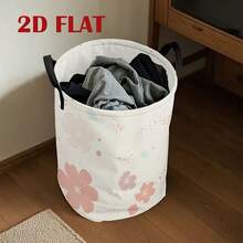 Soft Pink Floral Grid Pattern Foldable Laundry Basket, Large Capacity Round Storage Hamper With Portable Handles, Waterproof Dirty Clothes Storage Bin, Collapsible Toy Organizer For Bedroom Dorm Home Decoration, Housewarming Gift - Pink - View 5