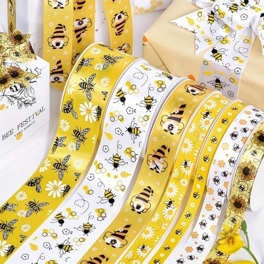 10 Yards/Roll Bee Satin Ribbon - Bee Day Decorative Ribbon, DIY Handmade Bows, Multi-Purpose, Used For Gift Wrapping, DIY Crafts, Bouquet Packaging, Party Decoration, Sewing Accessories - One Size - View 1