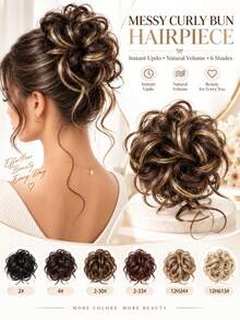 Women's Elastic Curly Hair Bun Extension, Messy Synthetic Hair Bun Scrunchie, Fluffy Curly Hair, Voluminous Hair Bun Extension, Quick Styling Lightweight Hair Accessory, Suitable For Daily, Events, Travel, Multiple Colors Available - Multicolor - View 1