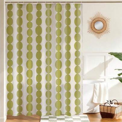 1pc Minimalist Fresh Vertical Oval Polka Dot Shower Curtain, Light Green Geometric Pattern With Hooks, Waterproof Bathroom Decor Shower Curtain - Suitable For Bathroom Decoration, Bathroom Curtain - Easy To Clean, Exquisite Home Decor, Bathroom Partition Curtain, Decorative Shower Curtain, Bathroom Accessories Home Decor Gift