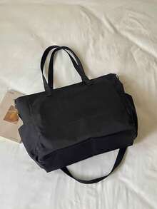 New Casual Solid-Color Nylon Shoulder Tote Bag With Coin Pouch Charm, Stylish Metal Buckle And Zipper Accents, Large Capacity, Multi-Pocket Handbag - Black - View 9