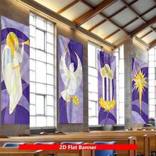 4 buah Spanduk Gereja Artistik, Gaya Kaca Patri Malaikat Meniup Terompet, Pola Kelahiran Yesus, Spanduk Pesta Poliester, Tanda Gantung Sempurna untuk Dinding Tempat Suci Gereja, Sekolah, Gereja, dan Tempat Lainnya - A - View 2