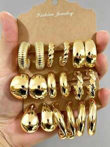6/18pcs Fashion Geometric Women's Earrings Set, Suitable For Daily And Holiday Wear, Gift For Friends, Besties And Family, Lightweight And Fade-Resistant. - Gold - View 1