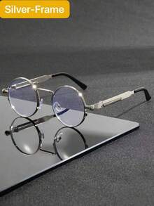 2 Pairs Metal Round Frame Men's Fashion Glasses Vintage Round Steampunk Decorative Glasses Set, Metal Spring-Temple Fashion Eyewear For Daily & Party, Christmas Gift, Festival Outfit - Multicolor - View 7