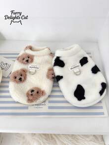 Cute Bear & Cow Print Pet Clothes - Soft Fluffy Fleece Dog Sweater, Warm & Comfortable Cat Vest, Suitable For Small & Medium Dogs And Cats, Fashionable Pet Apparel, Perfect For Daily Wear, Cold Weather, Photography - Multicolor - View 12