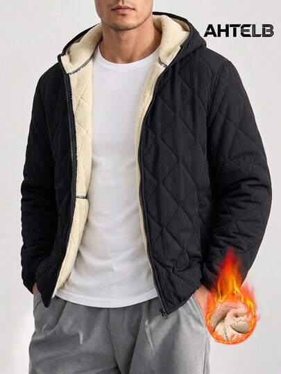 AHTELB Men's Autumn/Winter Warm Fleece Lined Thickened Casual Jacket, Windproof And Cold-Resistant Inner Lining, Soft Skin-Friendly Fleece Lining, Suitable For Outings, Commuting, Outdoor Hiking, Short Trips, Winter Essential Thickened Warm Jacket, Gift For Husband, Boyfriend, Friend, Father, Men's Jacket, Winter Jacket, Zipper Jacket