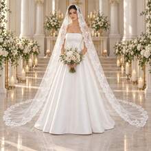 1件裝新娘面紗，單層 3.5m 長教堂新娘婚紗薄紗，附蕾絲與花卉裝飾，復古婚禮配件，附金屬髮梳，情人節禮物，適合結婚登記情侶穿搭、草坪婚禮、婚禮季，服飾配件，萬聖節 - 彩色 - 查看 13
