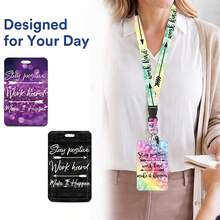 1pc Colorful "Stay" Teacher ID Badge Holder With Detachable Lanyard, Office Name Card Protector, Vertical Push-In Badge Card Holder, Office Neck Strap Keychain, Suitable For Office Workers, Doctors, Nurses, Men And Women - Business Model - View 9