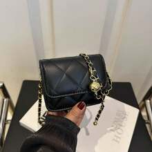 Girls' Vintage Rhombus Chain Mini Crossbody Bag, Adjustable Metal Chain Shoulder Strap, Versatile Flap Shoulder Bag - A - View 7