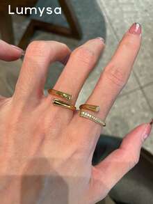 2pcs Luxury Cubic Zirconia Rings Suitable For Women's Daily Wear - Yellow Gold - View 1