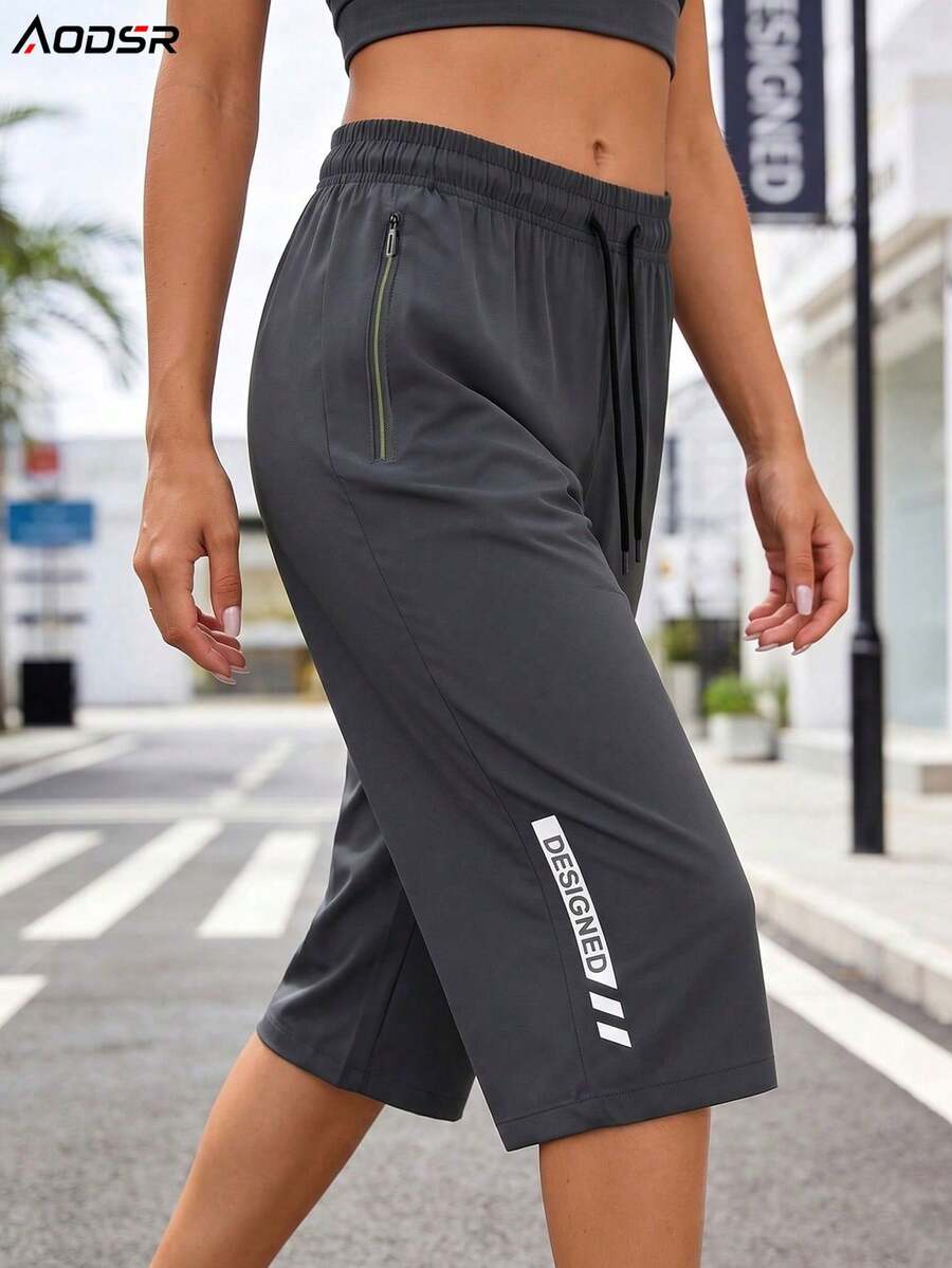 AODSR Women's Capri Pants, Elastic Waist Capris, Capri Pants With Zipper Pockets For Hiking & Summer, Athletic Joggers. - Grey - View 1