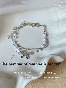 1pc Luxury Double-Layer Bowknot & Pearl Stacked Bracelet (Bead Quantity Varies, Please Note If Concerned) - Silver - View 11
