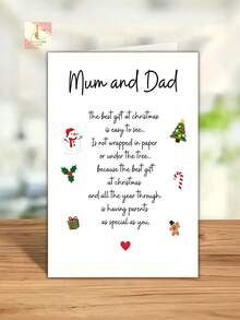 Sweet Christmas Greeting Card For Mum And Dad, Cute Snowman Xmas Tree Illustrations Holiday Card, Poem Message Season Card For Parents - One Size Fits All - View 3