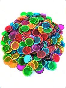 100/300pcs/Pack 17mm Diameter 5 Colors (Red, Green, Yellow, Purple, Blue) Transparent Metal Frame Bingo Chips - Multicolor - View 2
