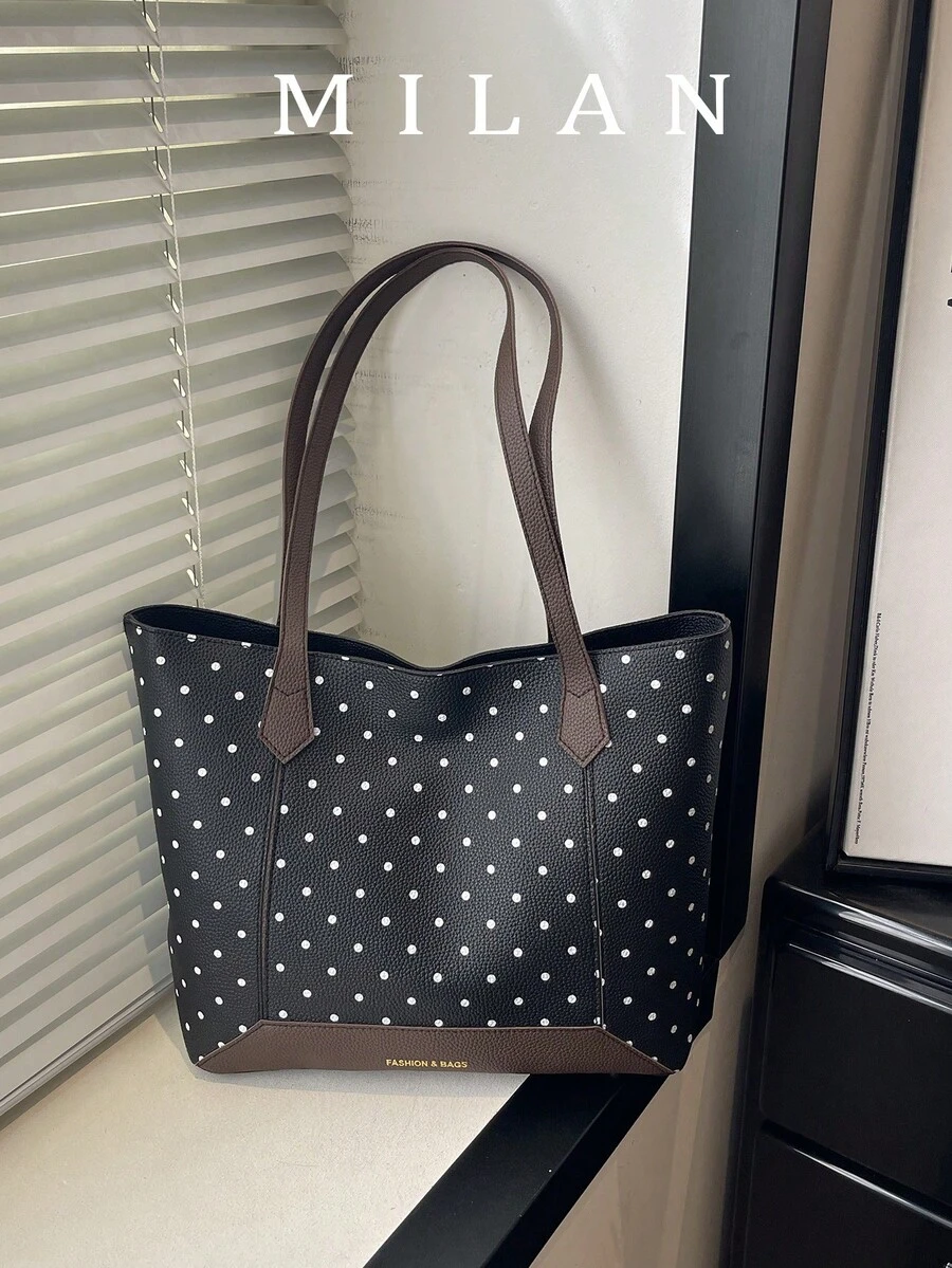 2026 Korean Style Polka Dot Tote Bag For Women, Large Capacity Commuter Shoulder Bag, New Student School Versatile Handbag