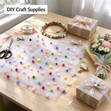 1pc/2pcs 3D Multicolor Fuzzy Pom Pom Mesh Tulle Table Runner, Sheer Gauze Table Decor For Wedding, Birthday Party, Baby Shower, Photo Backdrop, Indoor Home Decoration & Fashion Styling - One Size Fits All - View 1