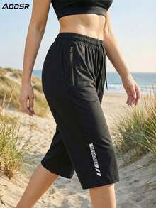 AODSR Women's 3/4 Length Pants, Elastic Waist 3/4 Length Pants, 3/4 Length Pants With Zipper Pockets, Suitable For Hiking And Summer, Sports Jogging Pants - Black - View 1
