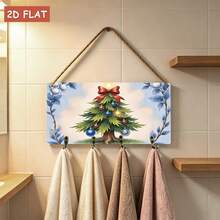 2D Flat Wooden Christmas Tree Pattern Key Hook, Decorative Wall Hook With Glowing Star, Red Bow And Colorful Decorative Light Bulb Details, Cozy Holiday Home Decor - Multicolor - View 1
