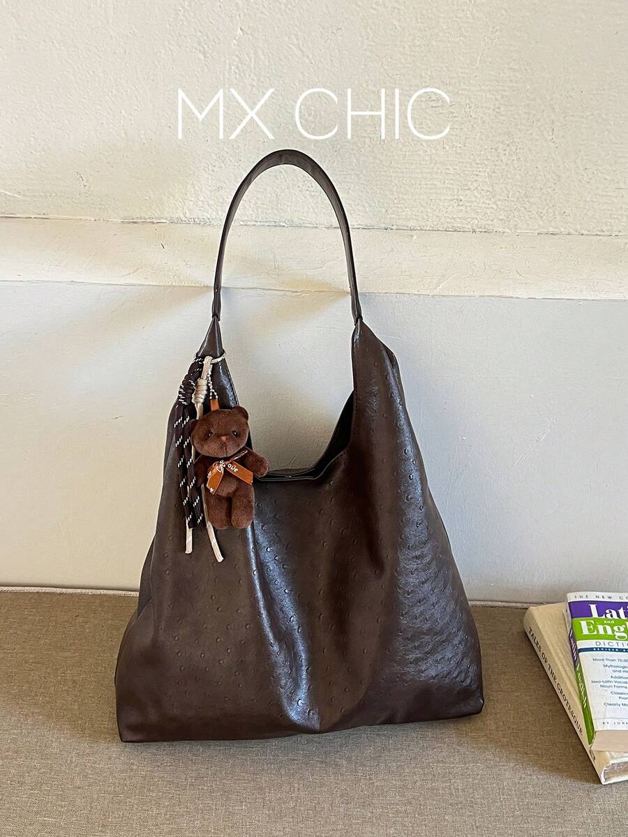 1pc Fashionable Women's New Versatile Cracked Texture Solid Color Large Capacity Shoulder Crossbody Dumpling Bag, Crescent Moon Bag, Suitable For Office Commute, Shopping, Holiday Gift - Brown - View 1
