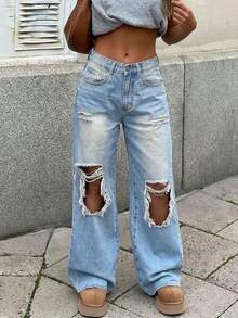 Women's Vintage Loose Stacked Straight Leg Jeans - Light Wash - View 3