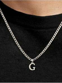 1pc 26 Letters Necklace For Men, Daily Wear, Banquet, Party, Wedding, Valentine's Day Gift - Steel - View 24