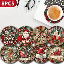 8pcs/Set Holiday Wooden Coasters - Heat-Resistant Round Tabletop Protectors, Suitable For Christmas And Holiday Celebrations - Perfect For Cafes, Offices, Restaurants, Kitchens And Home Gatherings - View 2