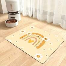 Daisy Print Pet Feeding Mat, Non-Slip Rubber Bottom, Yellow Background With Multiple Daisies, Suitable For All Breeds And Sizes Of Pets, Leak-Proof Pet Supplies - Multicolor - View 5