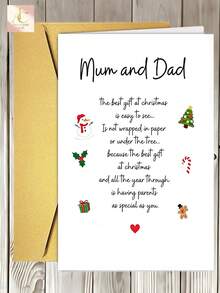 Sweet Christmas Greeting Card For Mum And Dad, Cute Snowman Xmas Tree Illustrations Holiday Card, Poem Message Season Card For Parents - One Size Fits All - View 1