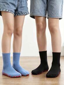 6 Pairs Children's Indoor Floor Socks, Solid Color Cotton Casual Non-Slip Grip Short Socks, Student Socks - Multicolor - View 4