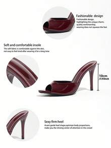 Women's Mirror Finish Mule High Heel Shoes, Pointed Toe Open Toe Stiletto Heel Sandals, Versatile For Spring/Summer, Wedding, Party, Commute, Casual Wear, Wine Red Fashion Sandals - Burgundy - View 7