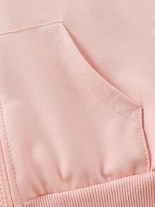 Jaket Berkerudung Resleting untuk Anak Perempuan, Warna Pink dengan Cetakan Huruf "SLAY ALL DAY", Jaket Berkerudung Kasual Longgar dan Lembut, Cocok untuk Pakaian Sekolah Sehari-hari di Musim Semi - Berwarna merah muda - View 6