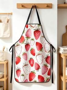 Women's Strawberry Pattern Kitchen Apron, Adjustable Halter Tie Apron, Suitable For Cooking And Baking - Red - View 3
