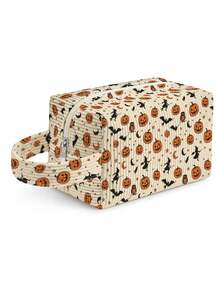1pc Halloween Jack-O'-Lantern All-Over Print Corduroy Pouch With Handle ,Makeup & Toiletry Bag, Zipper. Durable,Multi-Use For Travel Daily School - Multicolor - View 8