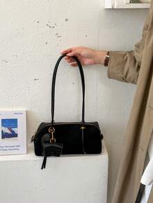 Women's Shoulder Bag, Fashionable Retro Elegant Minimalist Pendant Black Bag - Coffee - View 4
