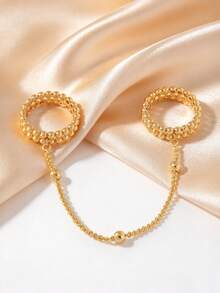 1pc 18K Gold-Plated Beaded Tassel Disc Chain Ring, Women's Jewelry For Parties And Daily Wear. Perfect For Wedding Or Ramadan Gifts - Gold - View 12