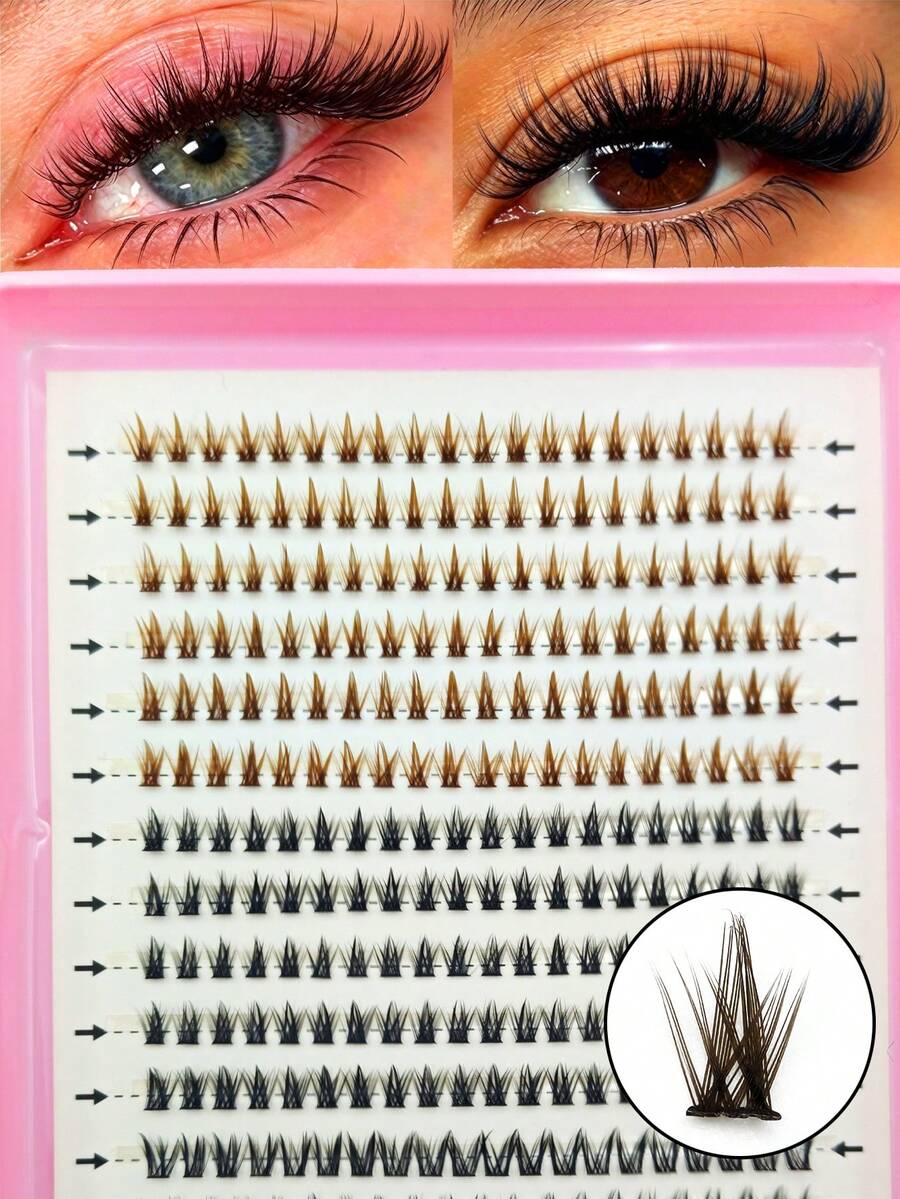 2 In 1 Brown & Black Lower Lash Clusters, Pointed Tip Soft Individual ...