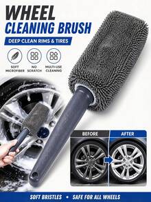 Soft Microfiber Car Wheel Cleaning Brush, Scratch-Free Rim And Tire Brush, Flexible Deep Cleaning Detail Tool, Suitable For Sedan, Truck, SUV, Motorcycle Multi-Function Wheel Brush - Ergonomic Handle, Washable, Reusable - Promotional Item - View 3