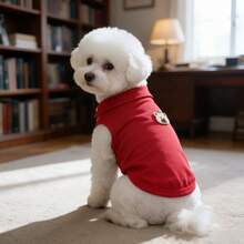 1pc Cute Cartoon Bear Embroidery Pet Sleeveless Polo Shirt, Soft Breathable Dog Vest, Summer Puppy Clothes For Small Dogs Bichon Teddy - Red - View 11