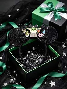 Disney Grogu Mouse Ear Headband, Black Sequin Bow With Snack Patch, Adult Cosplay Party Hair Accessory - Multicolor - View 5